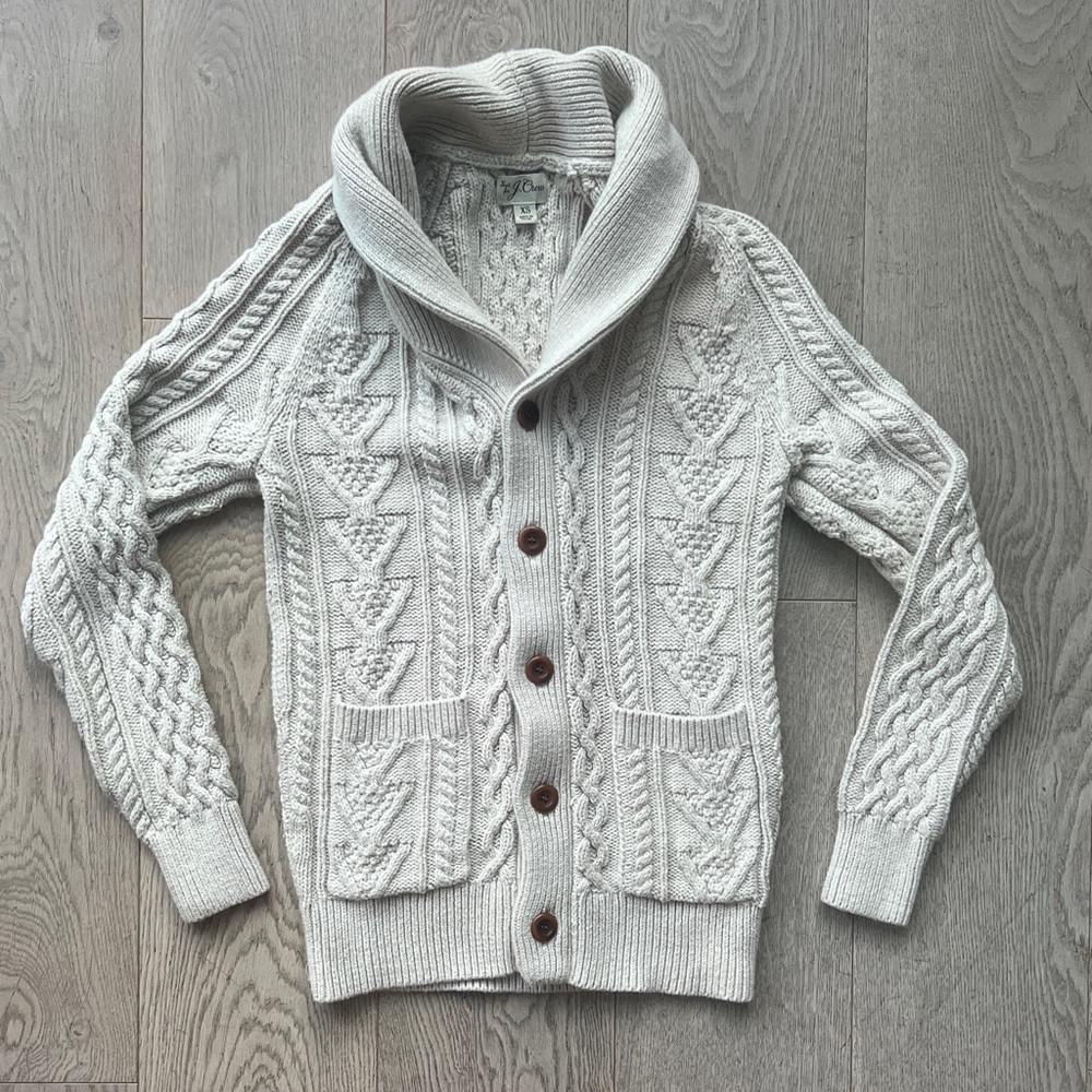 J. Crew Cableknit Hand Knit Fishermans Cardigan Sweater Cotton Women’s Size XS